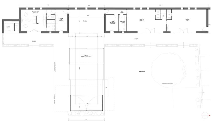 Rénovation et extension d’un mas - Vue en plan