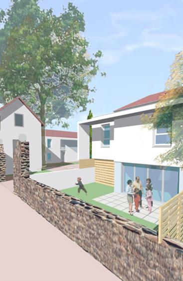 Vue perspective sur jardin privatif