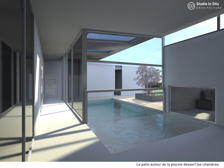 Vue du patio et de la piscine