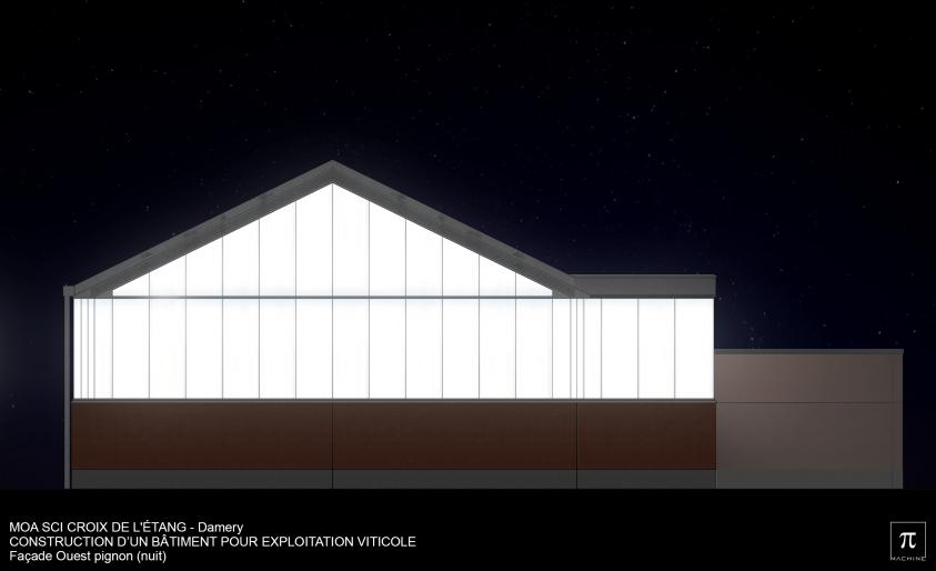 Bâtiment viticole - Façade ouest (nuit)