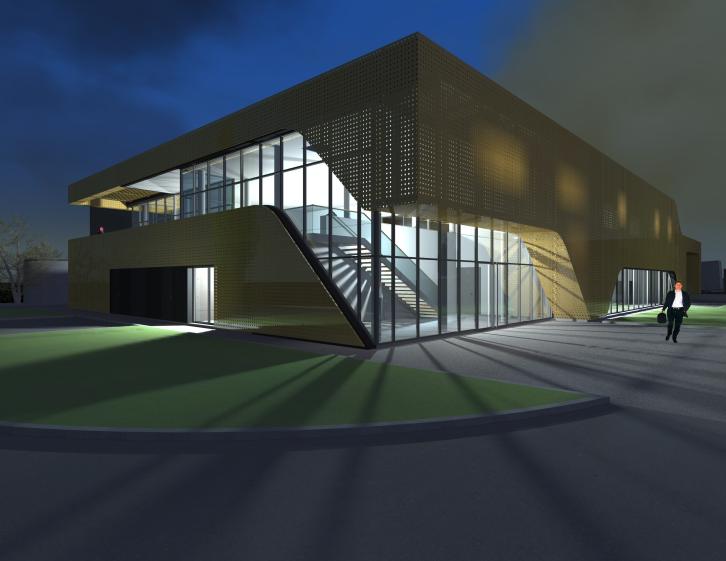 Façade d'entrée Show-Room AVEL de nuit - simulation 3D 