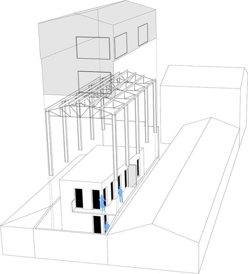 vue éclatée du projet, l'atelier habité ... snackarchitecture