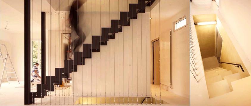 Escalier acier et verre stadip suspendu