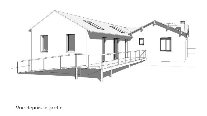 Vue du projet depuis le jardin (angle Sud-Est)