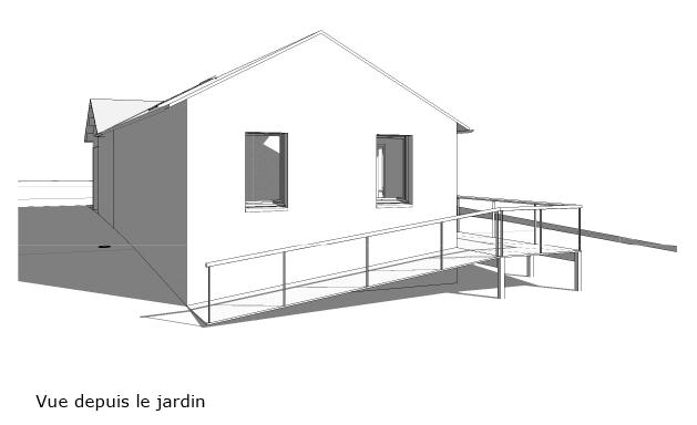 Vue du projet depuis le jardin (façade Nord-Ouest)