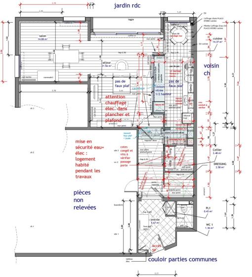 plan partiel détail : entrée, cuisine, séjour et salle à manger