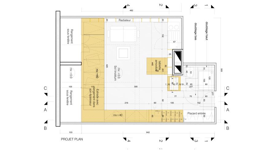 Vue en plan niveau banquette