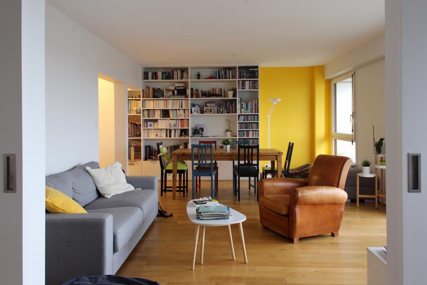 Réhabilitation d'un appartement - Salon et meuble sur mesure
