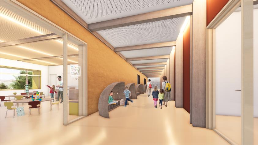 Groupe Scolaire Barigoude - Perspective du couloir