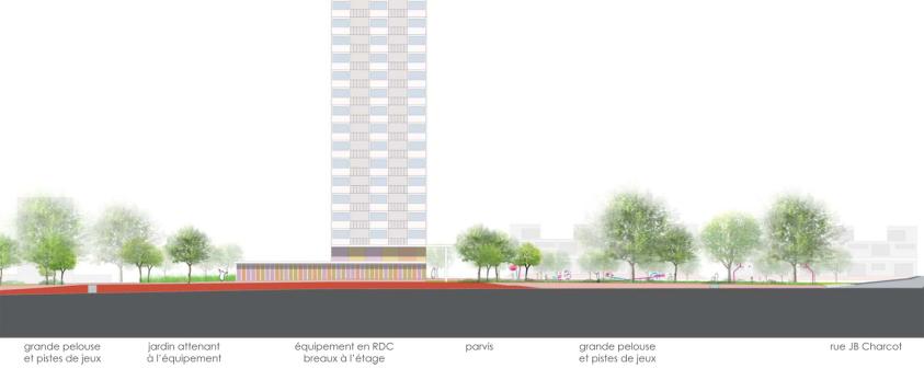 Coupe - les espaces publics / parc en balcon © Rethink/Atelier Marion Talagrand