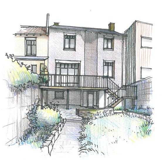 Croquis d’intention pour la façade jardin