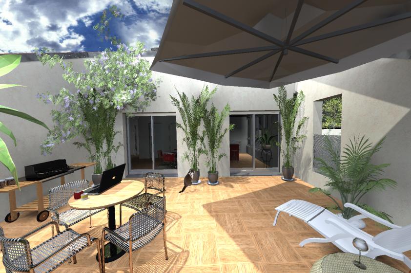 Vue depuis la terrasse (batiment réhabilité)
