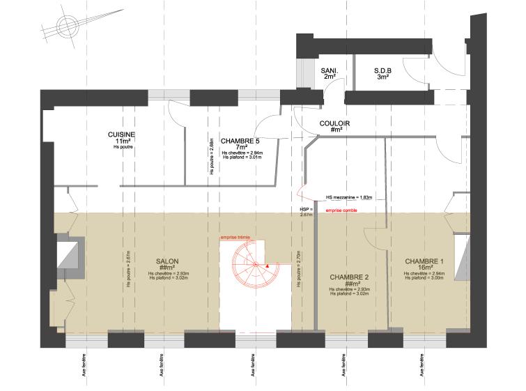 Plan de Rez-de-Chaussée avec emprise des combles