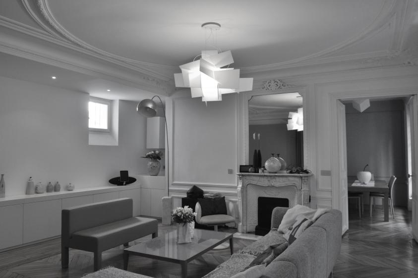 séjour appartement hausmannien avec mobilier sur mesure