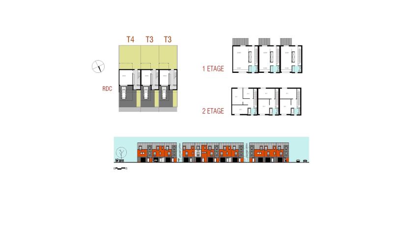 Etude urbaine -  Plans de niveaux des maisons - Elévations