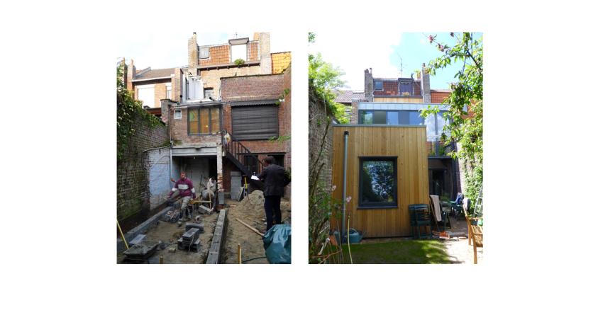 Extension en ossature bois - vues avant et après travaux