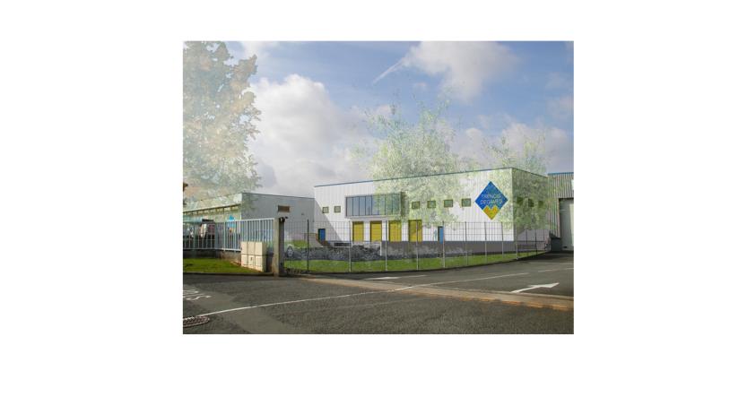 Plateforme logistique, bureaux et parkings - Image de synthèse