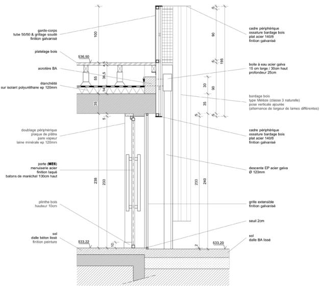 détail, dessin accès magasin et terrasse