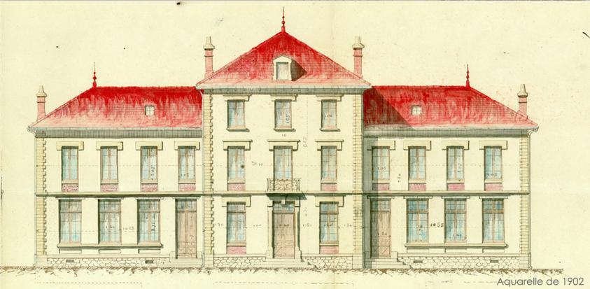 Façade, aquarelle de 1902 - Mairie de Saint Vérand
