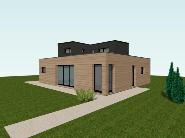 Etat projeté en phase 2 - Façade Sud Est  - bardage bois douglas finition saturé