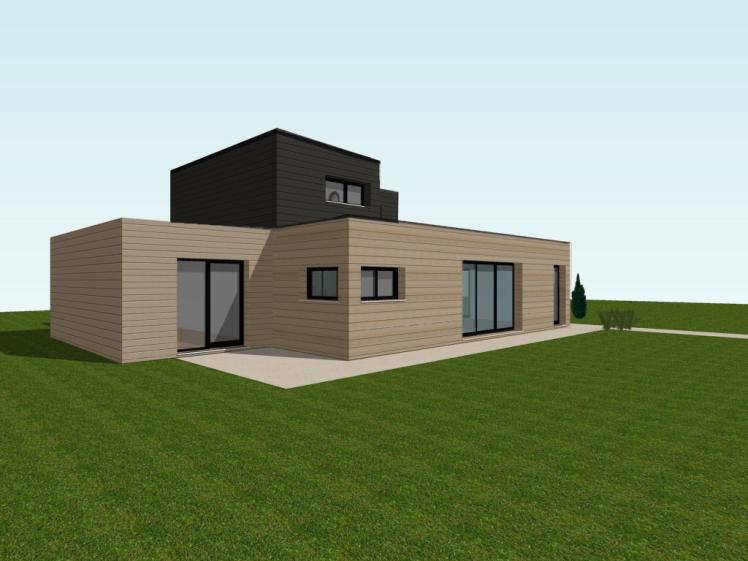 Etat projeté en phase 2 - Façade Sud Ouest - bardage bois douglas finition satur