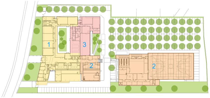 EXTENSION DE LA FACULTE DES SPORTS - LIEVIN: plan de RDC - phasage