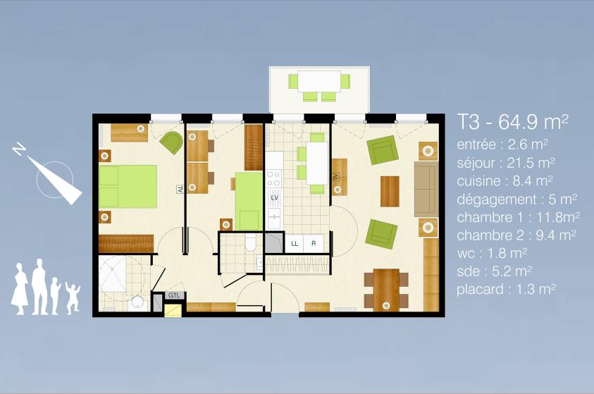 Plan d'un 3 pièces