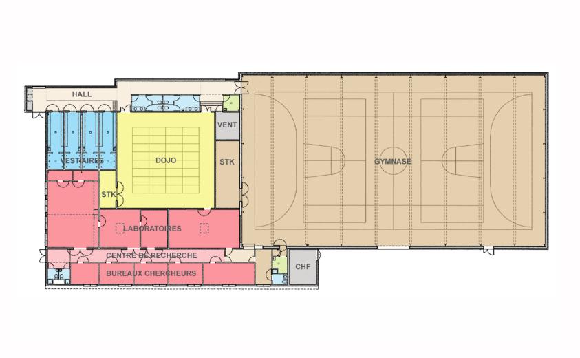 GYMNASE ET CENTRE DE RECHERCHE DE LA FACULTE DES SPORTS - LIEVIN: plan de RDC