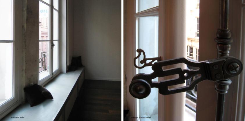 Entre authenticité et design - banquette béton, crémone à l'espagnolette