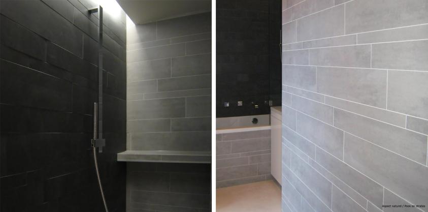 Entre authenticité et design - carrelage matière, strates, contratstes et lumièr
