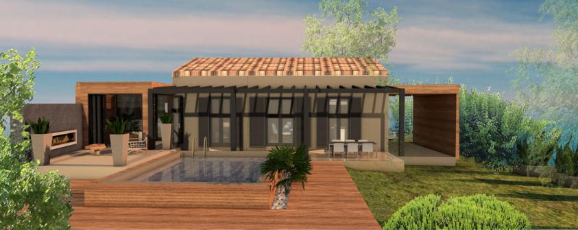 Vue Globale de la façade côté jardin - amménagement et création d'un effet de st
