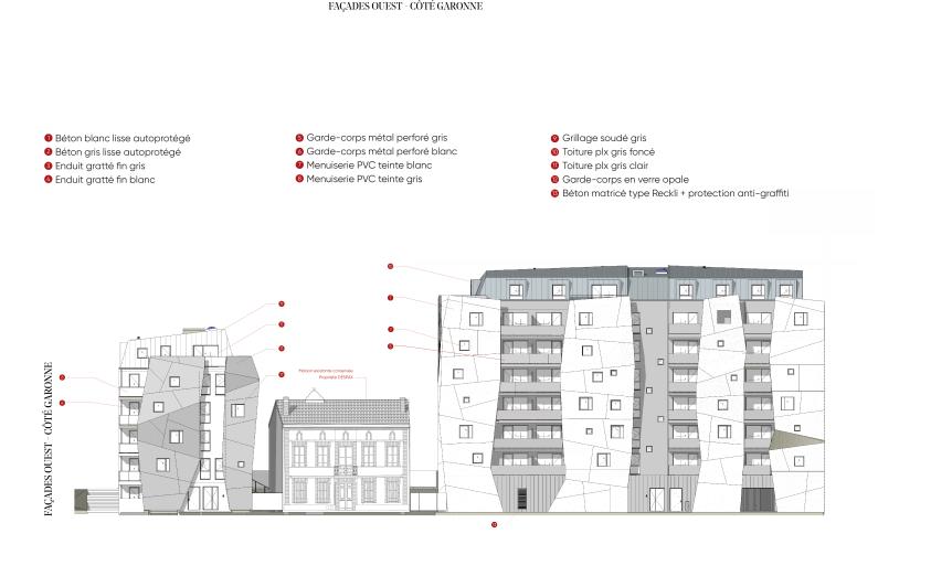 Plan façade Ouest - Côté Garonne
