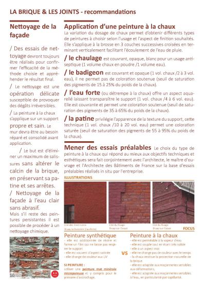 EXTRAIT DE FICHE DE RECOMMANDATIONS : RESTAURER LA MAÇONNERIE EN BRIQUES & METTR