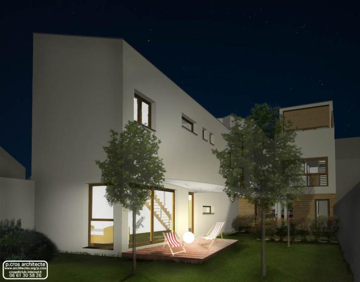 Vue nocturne depuis le jardin