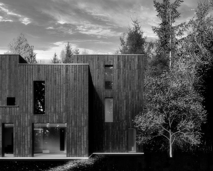 Maison contemporaine à ossature bois - Façade en bois brulé