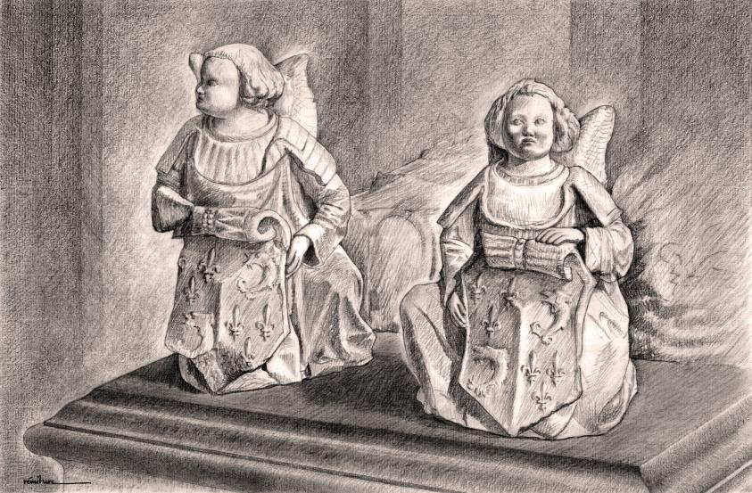 crayon 1993 Tours, cathédrale, tombeau des Dauphins fils de Charles VIII et d'An