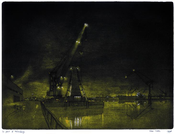 gravure 1996 Suède, port d'Helsingborg