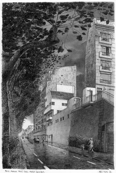dessin plume 1995 Paris, atelier Jean-Julien Lemordant-Christian de Portzamparc