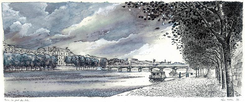 dessin plume 1996 Paris, pont des Arts