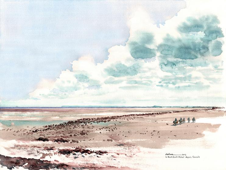 aquarelle 2013 Cancale, vue du Mont-Saint-Michel