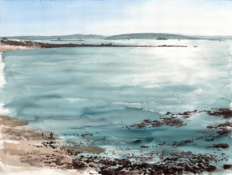 aquarelle 2013 Morlaix, Saint-Samson, vue du fort du Taureau