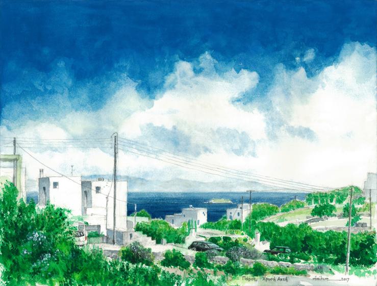 aquarelle 2017 Paros, Chrisi Akti