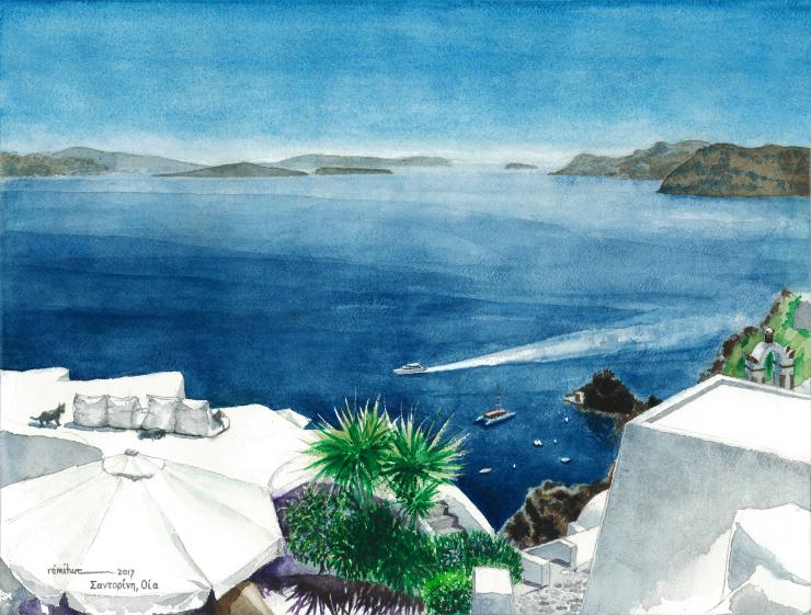 aquarelle 2017 Santorin, Oia