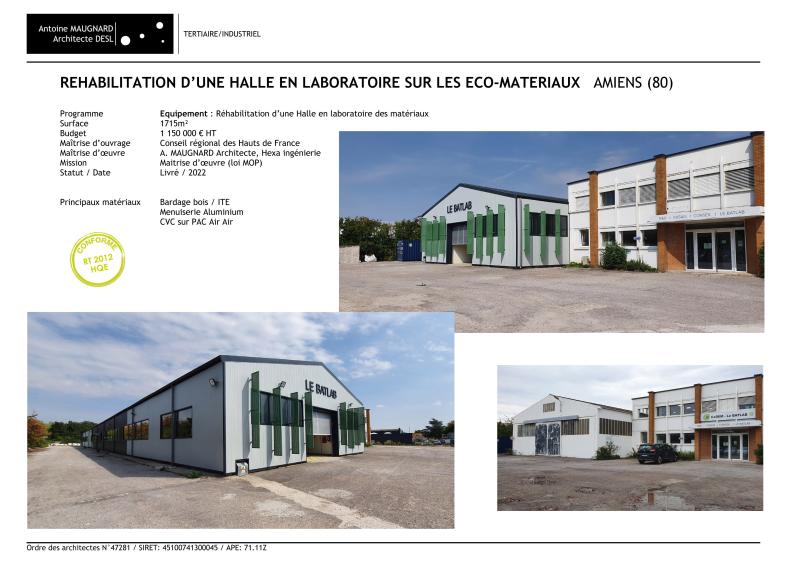 Réhabilitation d'une halle en laboratoire sur les eco-matériaux