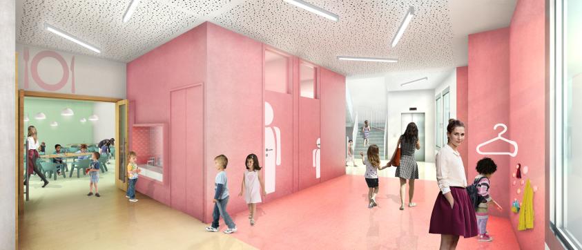 Le hall d'entrée de l'école