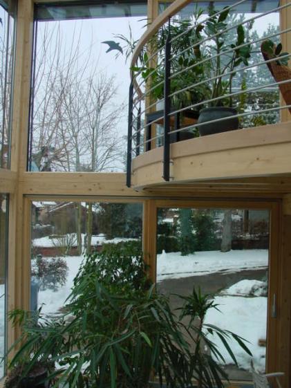 véranda sur 2 niveaux, structure bois, intérieur