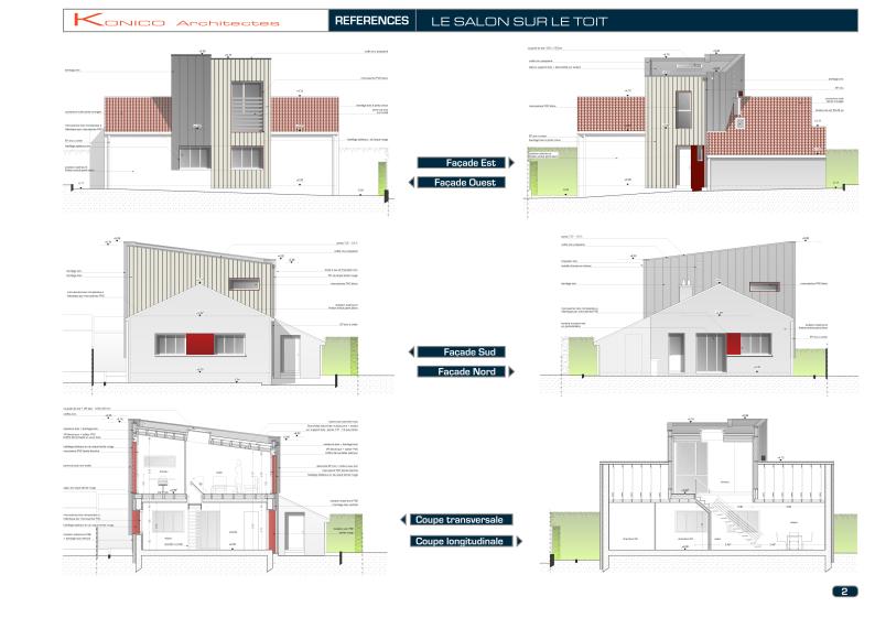 Salon sur le toit - façades et coupes