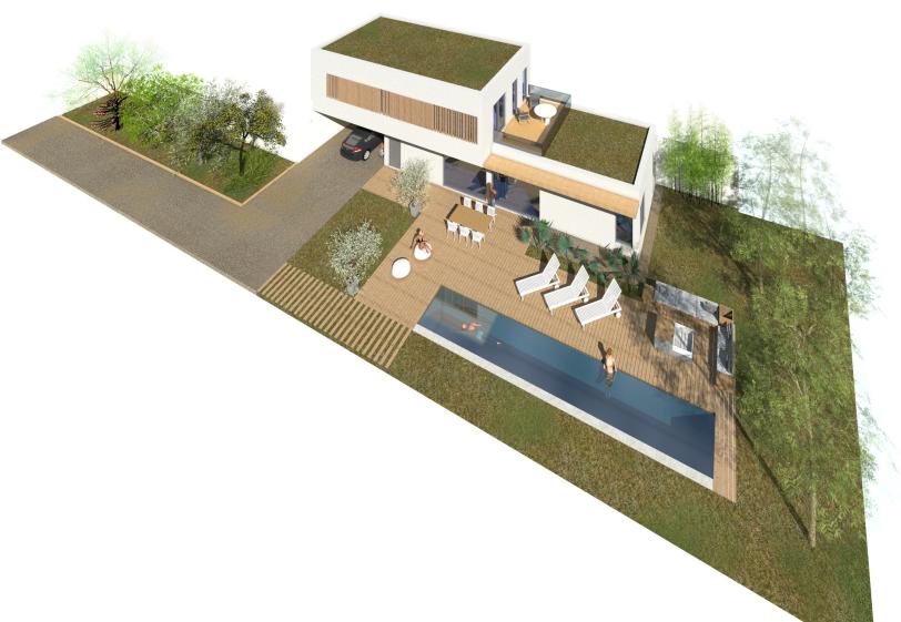 Conception d'une maison sur un terrain de centre-ville tout en longueur