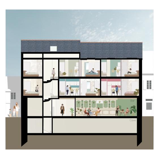 coupe du batiment avec le nouveau programme de logements