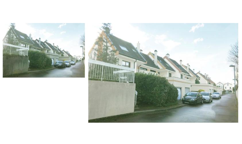 Vue depuis l'impasse (état existant à gauche, état projeté à droite)